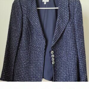 Armani Collezioni Navy Blue Tweed Blazer - Made in Italy - Size 10